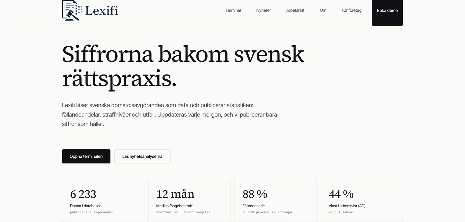 Lexifis terminal med sökbar statistik över svenska domstolsavgöranden